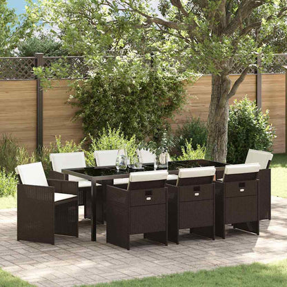 Set da Pranzo per Giardino con cuscino 9 pcs Marrone polyrattan