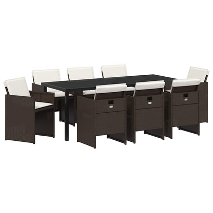 Set da Pranzo per Giardino con cuscino 9 pcs Marrone polyrattan
