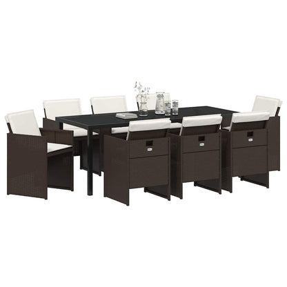 Set da Pranzo per Giardino con cuscino 9 pcs Marrone polyrattan