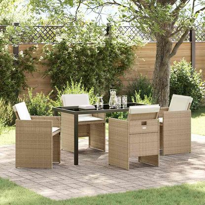 Set da Pranzo per Giardino con cuscino 5 pcs Beige polyrattan