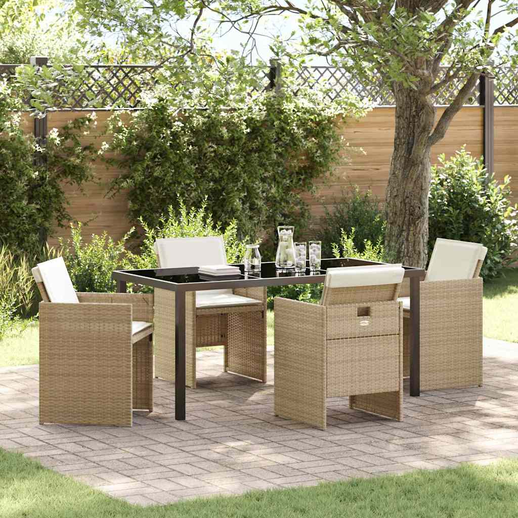 Set da Pranzo per Giardino con cuscino 5 pcs Beige polyrattan