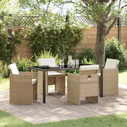 Set da Pranzo per Giardino con cuscino 5 pcs Beige polyrattan