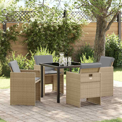 Set da Pranzo per Giardino con cuscino 5 pcs Beige polyrattan