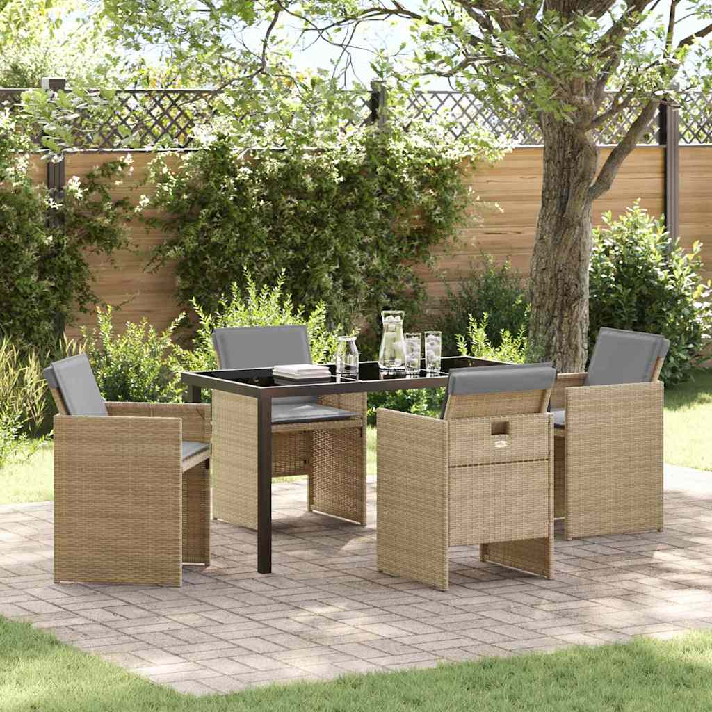 Set da Pranzo per Giardino con cuscino 5 pcs Beige polyrattan