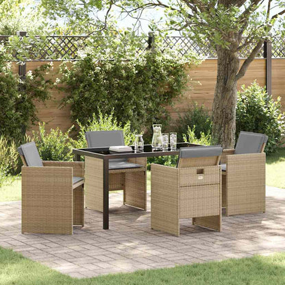 Set da Pranzo per Giardino con cuscino 5 pcs Beige polyrattan