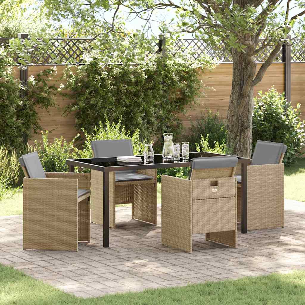Set da Pranzo per Giardino con cuscino 5 pcs Beige polyrattan