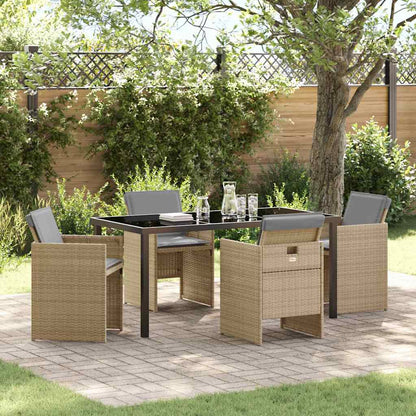 Set da Pranzo per Giardino con cuscino 5 pcs Beige polyrattan