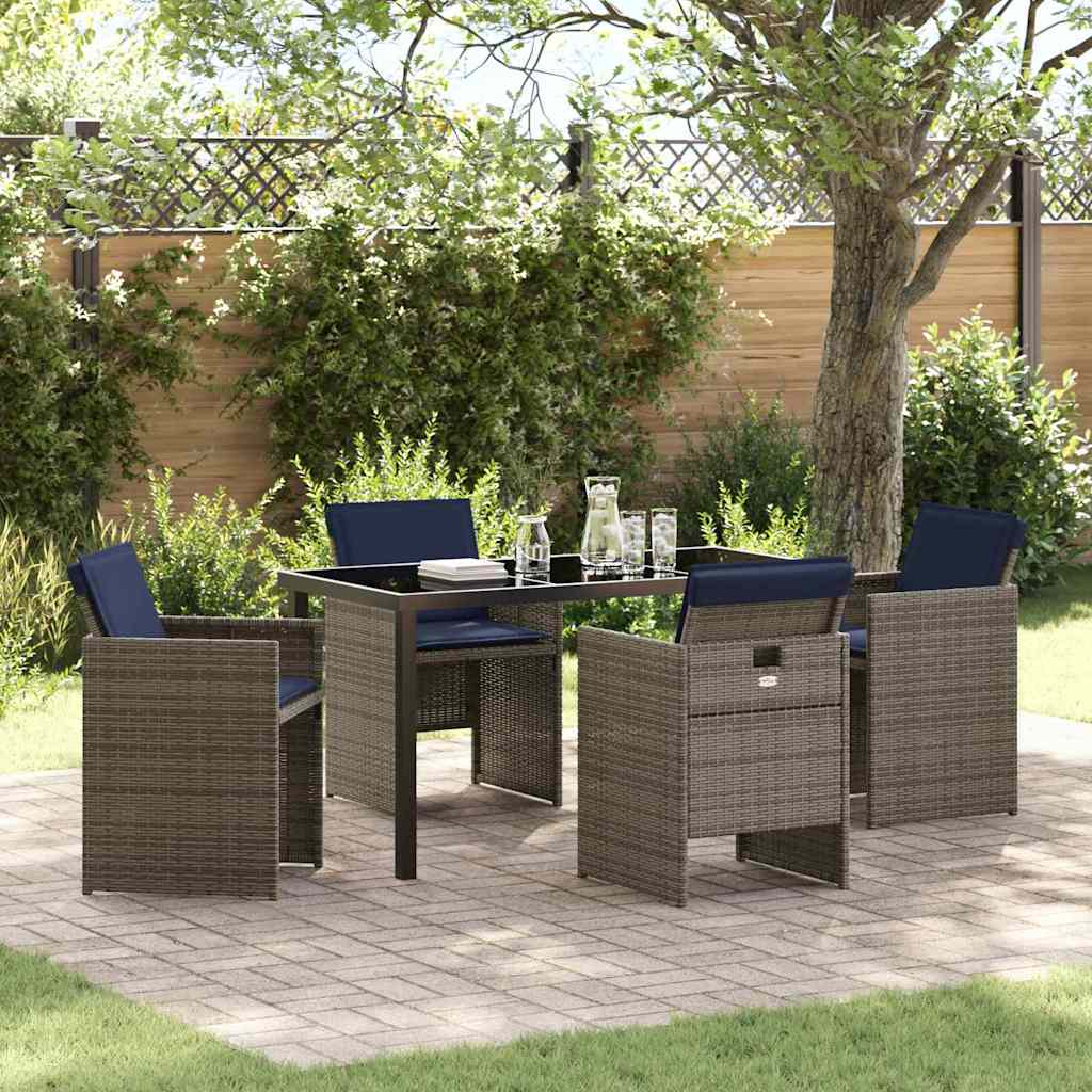 Set da Pranzo per Giardino con cuscino 5 pcs Grigio polyrattan