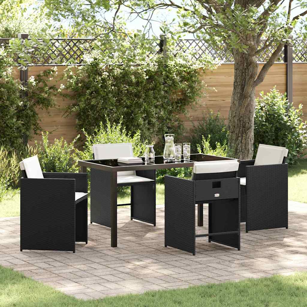 Set da Pranzo per Giardino con cuscino 5 pcs Nero polyrattan