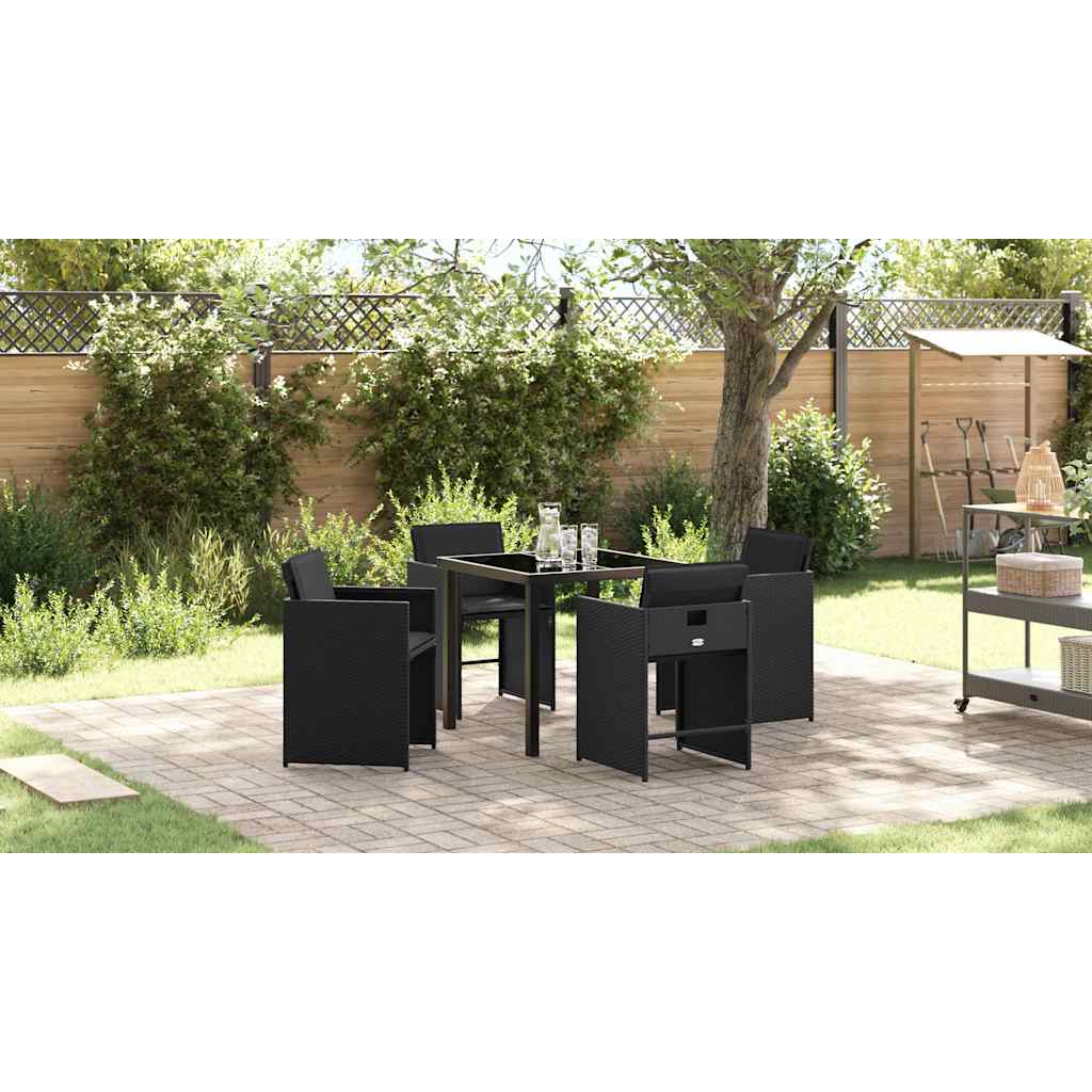 Set da Pranzo per Giardino con cuscino 5 pcs Nero polyrattan