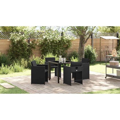 Set da Pranzo per Giardino con cuscino 5 pcs Nero polyrattan