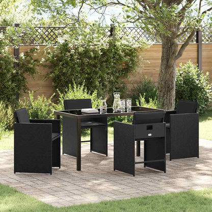 Set da Pranzo per Giardino con cuscino 5 pcs Nero polyrattan