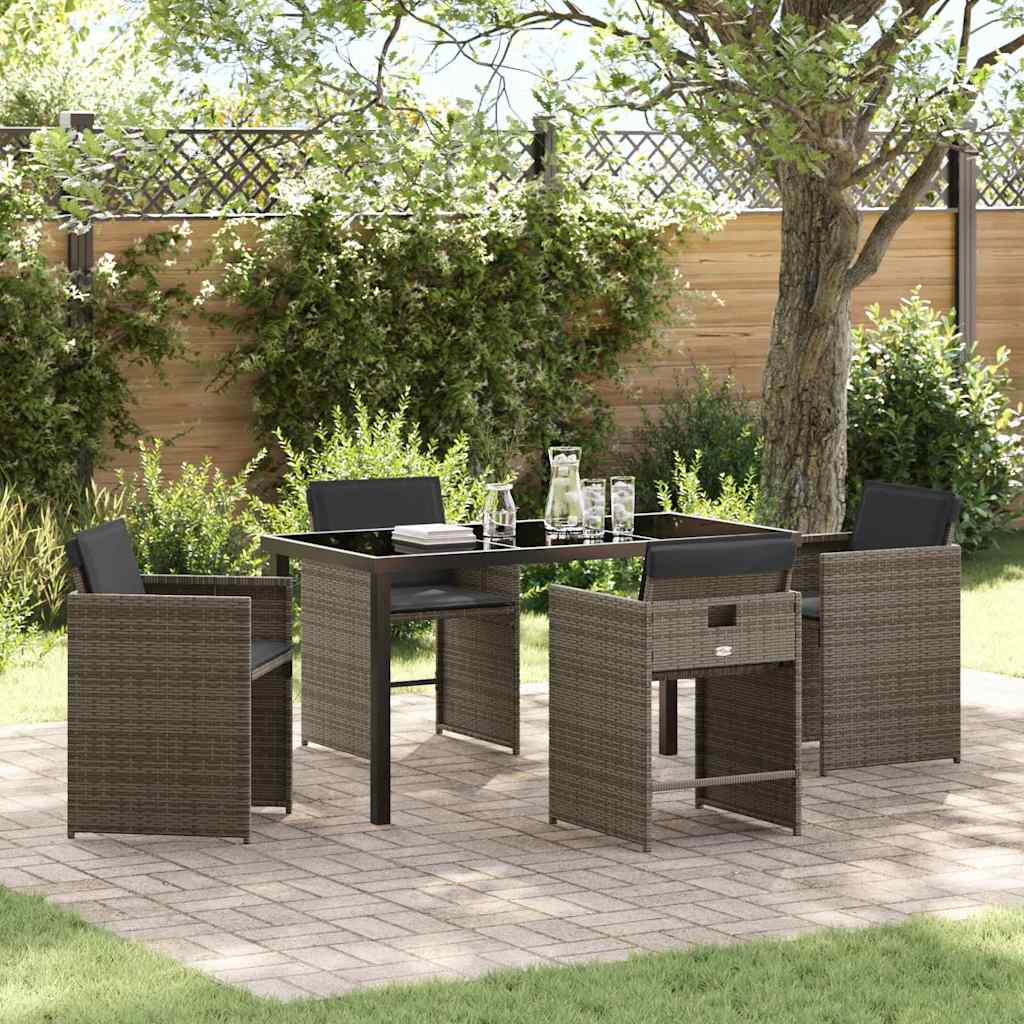 Set da Pranzo per Giardino con cuscino 5 pcs Grigio polyrattan
