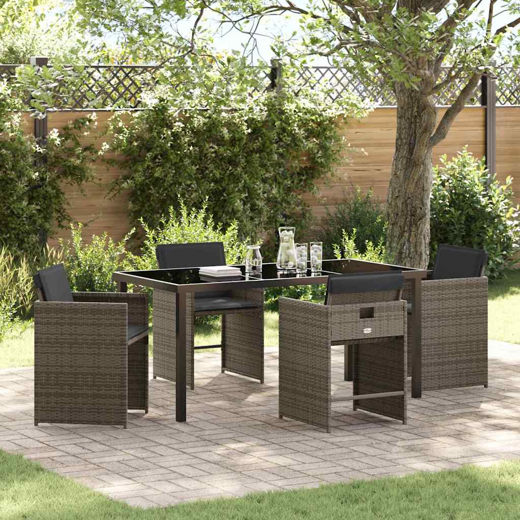 Set da Pranzo per Giardino con cuscino 5 pcs Grigio polyrattan
