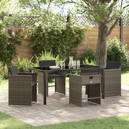 Set da Pranzo per Giardino con cuscino 5 pcs Grigio polyrattan