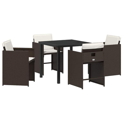 Set da Pranzo per Giardino con cuscino 5 pcs Marrone polyrattan