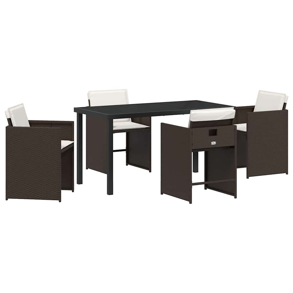 Set da Pranzo per Giardino con cuscino 5 pcs Marrone polyrattan