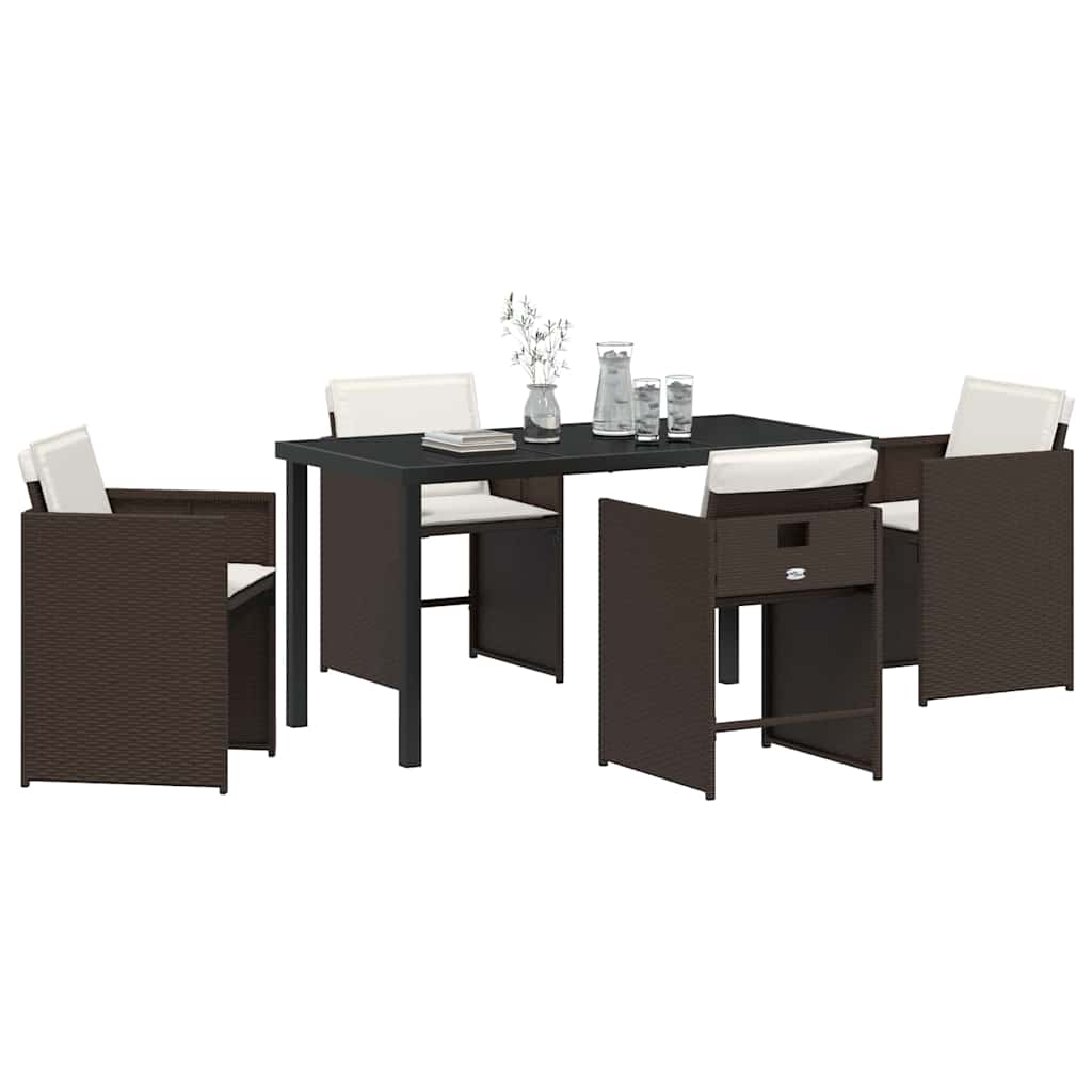 Set da Pranzo per Giardino con cuscino 5 pcs Marrone polyrattan