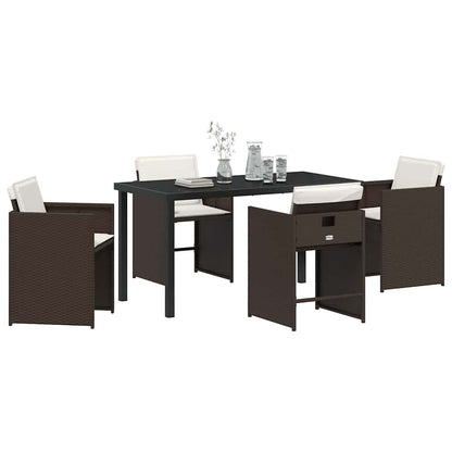 Set da Pranzo per Giardino con cuscino 5 pcs Marrone polyrattan