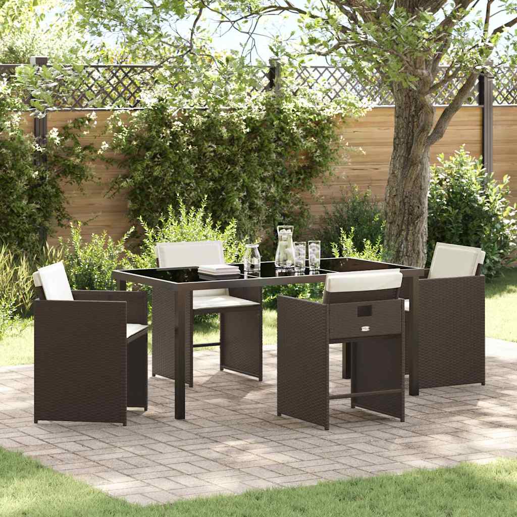 Set da Pranzo per Giardino con cuscino 5 pcs Marrone polyrattan