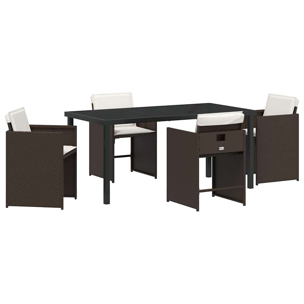 Set da Pranzo per Giardino con cuscino 5 pcs Marrone polyrattan