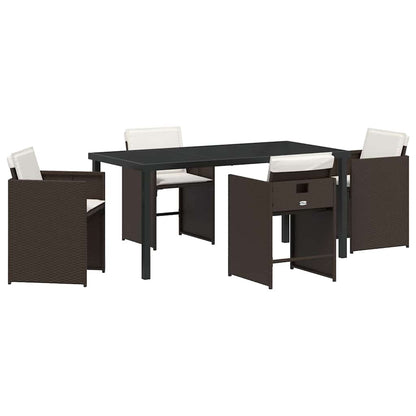 Set da Pranzo per Giardino con cuscino 5 pcs Marrone polyrattan