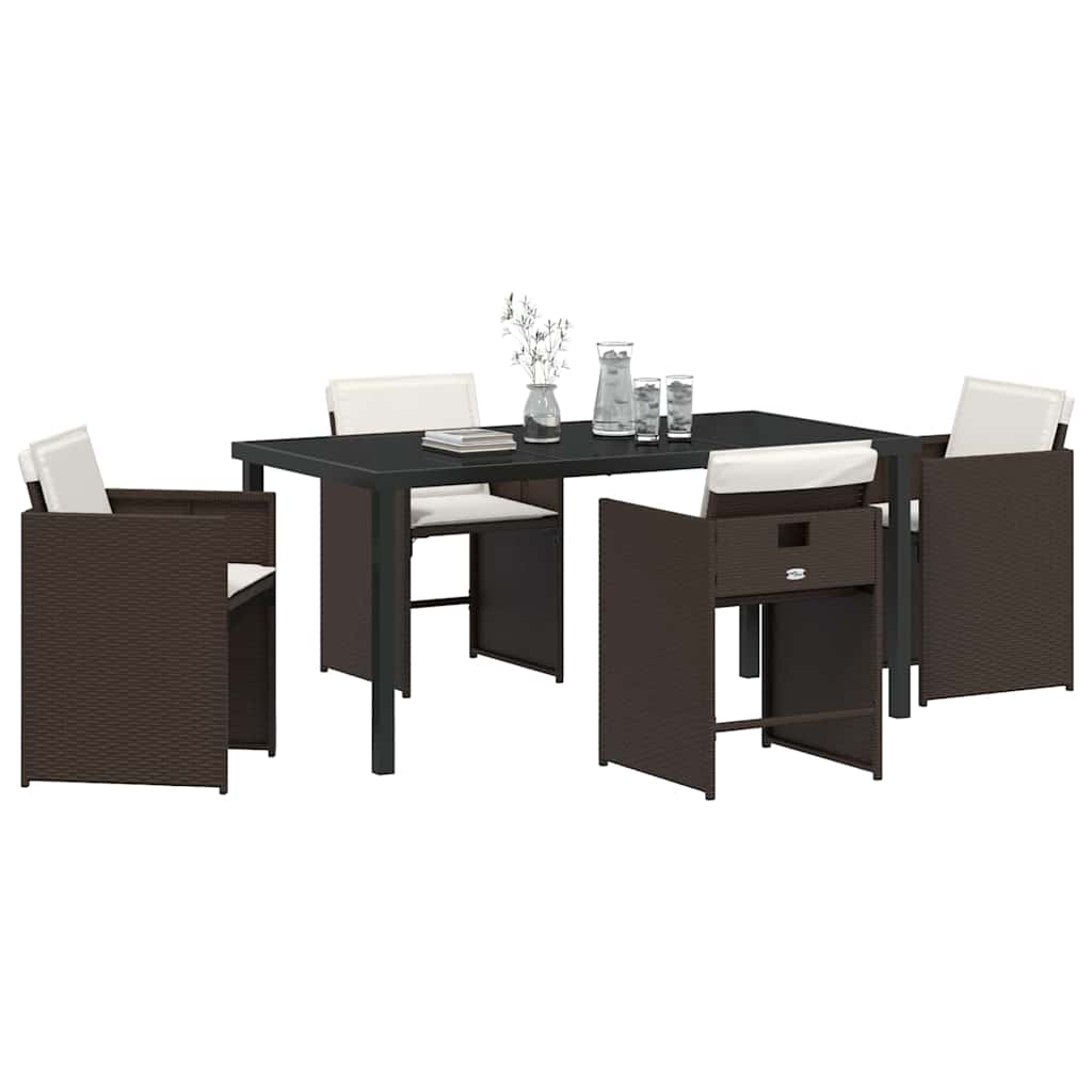 Set da Pranzo per Giardino con cuscino 5 pcs Marrone polyrattan