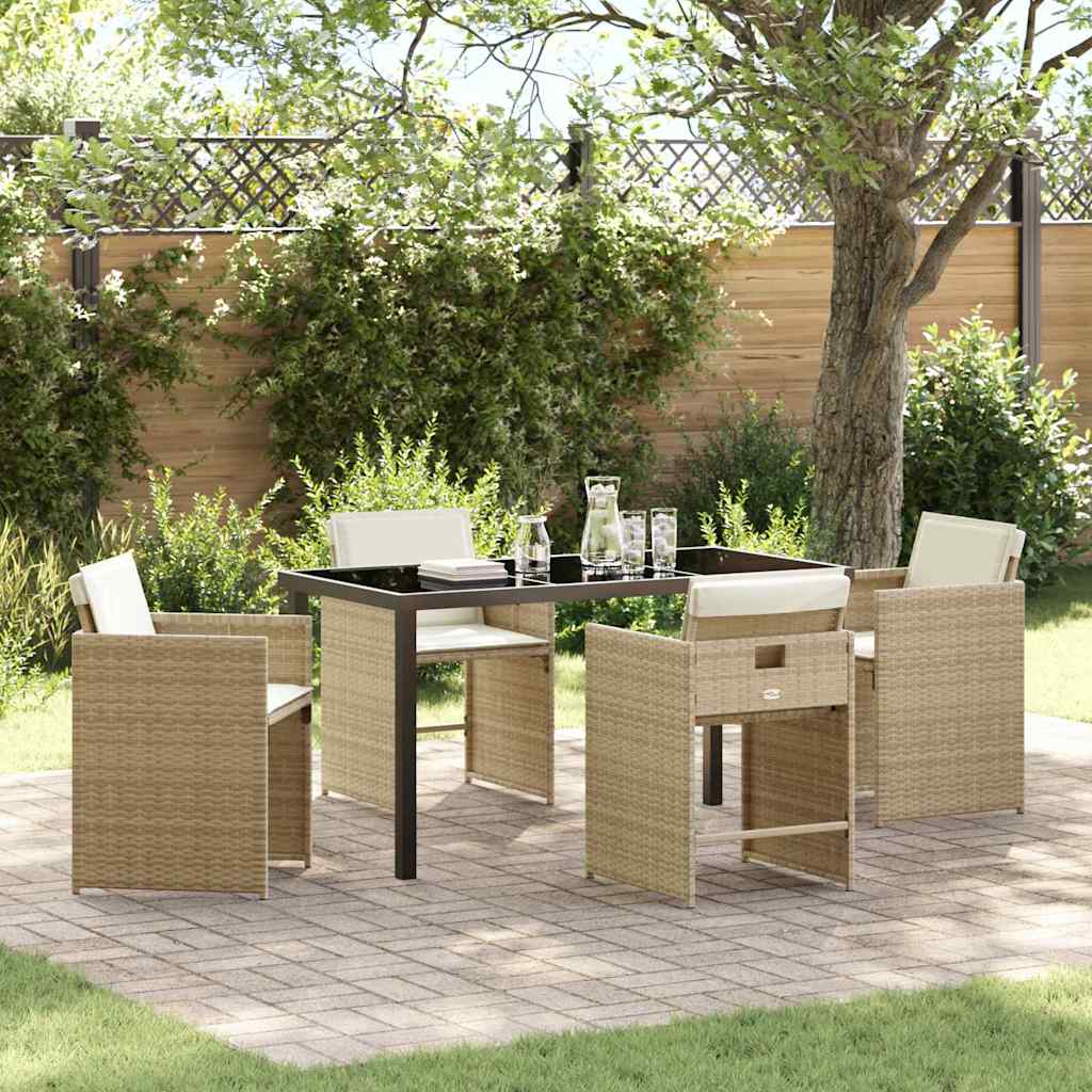 Set da Pranzo per Giardino con cuscino 5 pcs Beige polyrattan