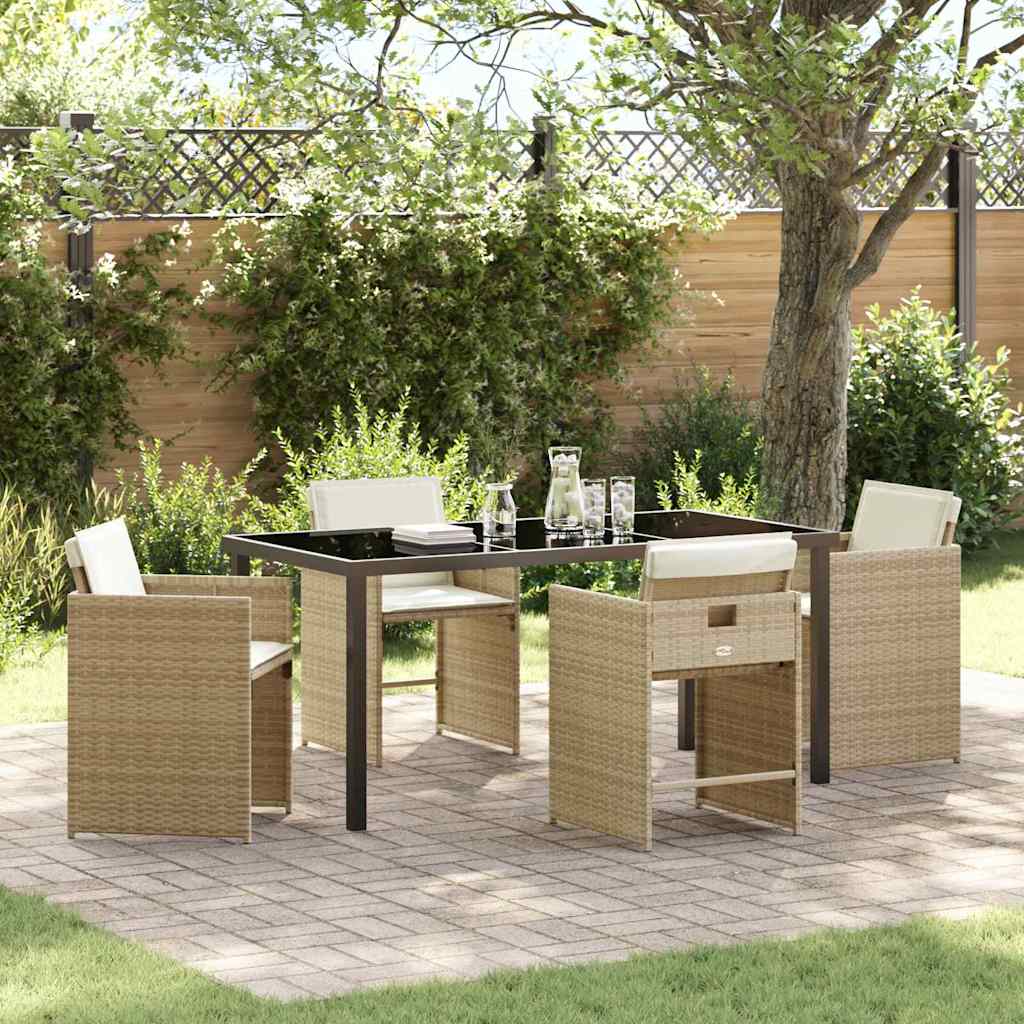 Set da Pranzo per Giardino con cuscino 5 pcs Beige polyrattan
