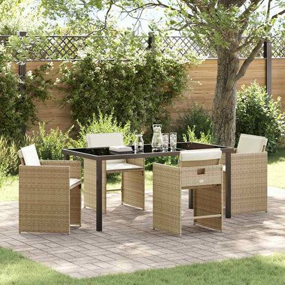 Set da Pranzo per Giardino con cuscino 5 pcs Beige polyrattan