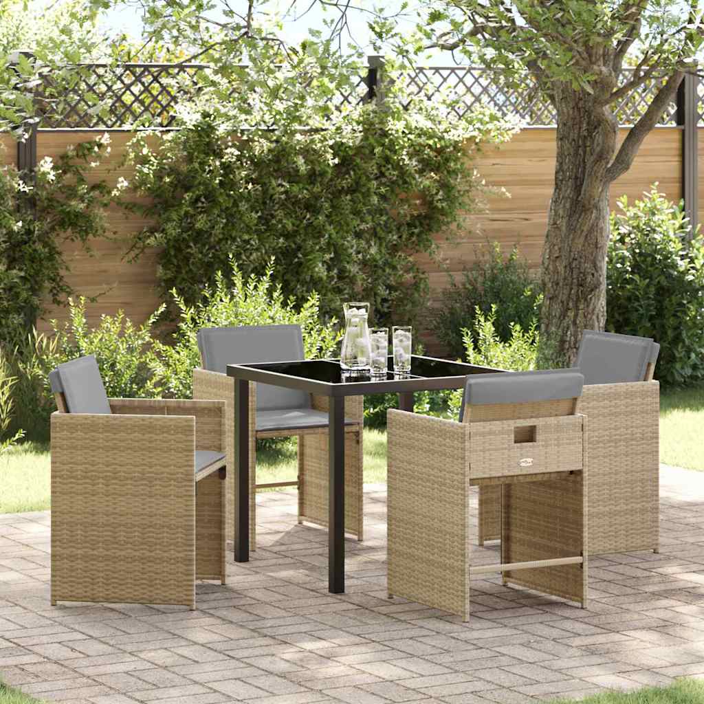 Set da Pranzo per Giardino con cuscino 5 pcs Beige polyrattan