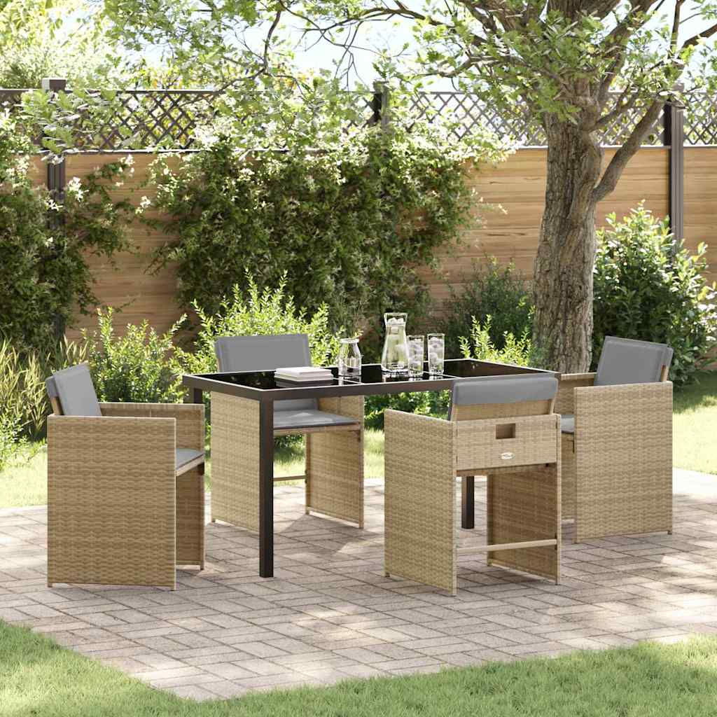Set da Pranzo per Giardino con cuscino 5 pcs Beige polyrattan