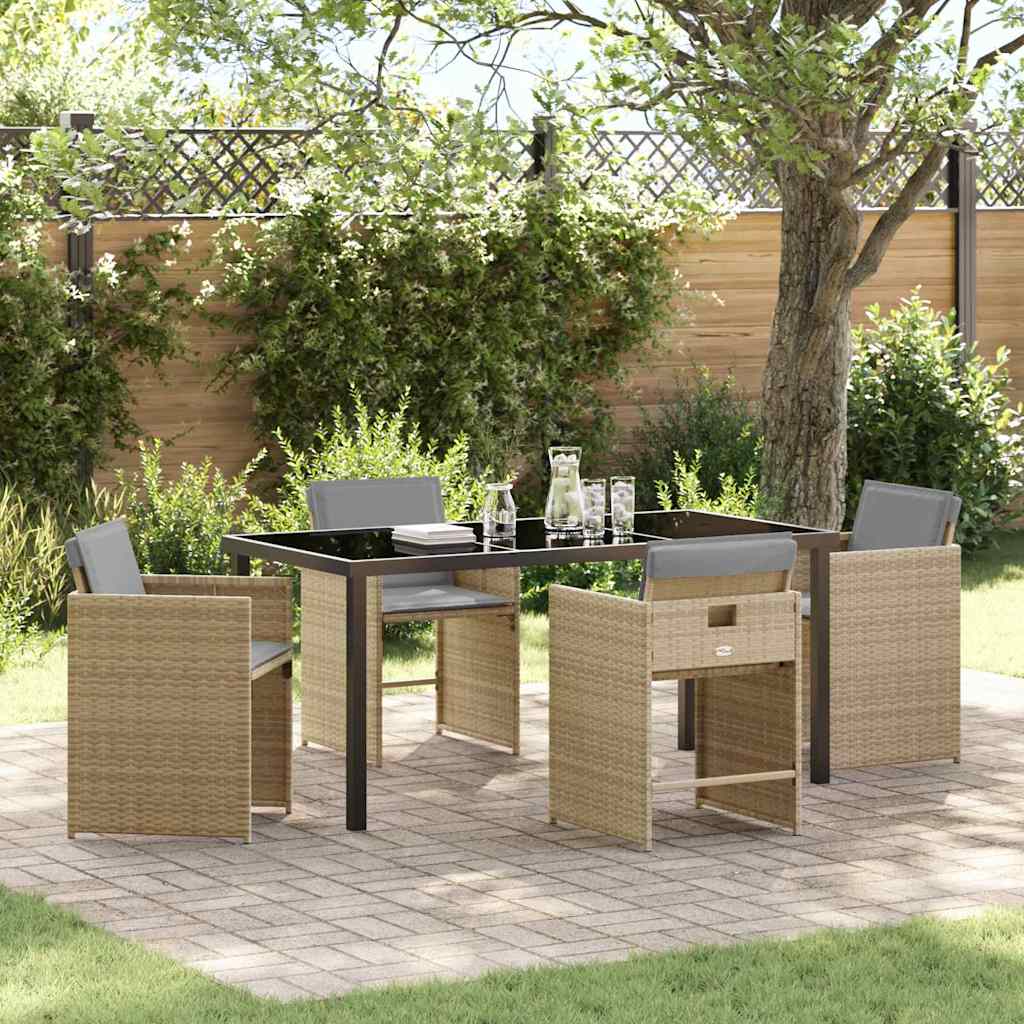 Set da Pranzo per Giardino con cuscino 5 pcs Beige polyrattan