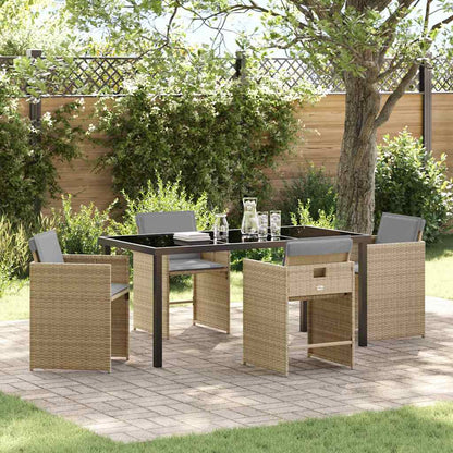 Set da Pranzo per Giardino con cuscino 5 pcs Beige polyrattan