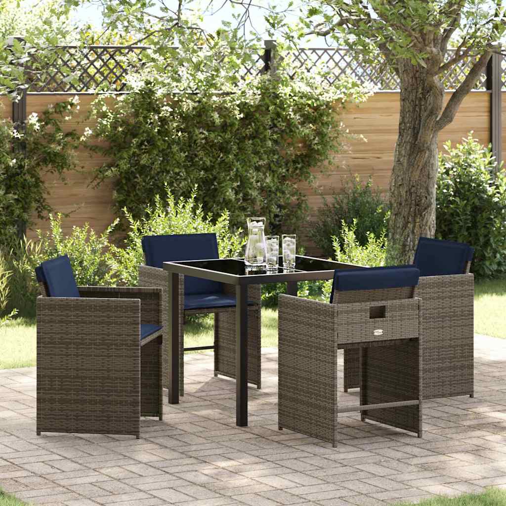 Set da Pranzo per Giardino con cuscino 5 pcs Grigio polyrattan