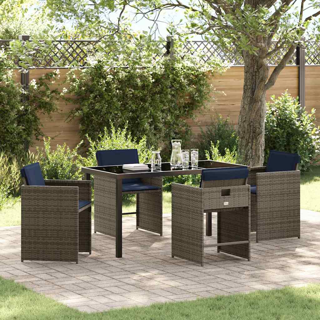 Set da Pranzo per Giardino con cuscino 5 pcs Grigio polyrattan