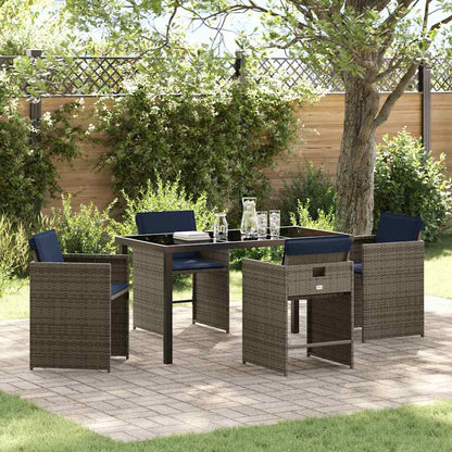 Set da Pranzo per Giardino con cuscino 5 pcs Grigio polyrattan