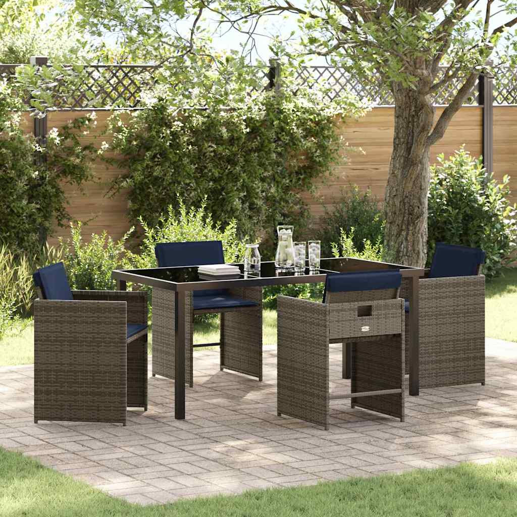 Set da Pranzo per Giardino con cuscino 5 pcs Grigio polyrattan