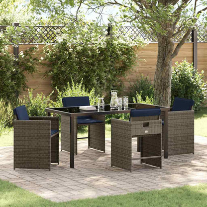 Set da Pranzo per Giardino con cuscino 5 pcs Grigio polyrattan