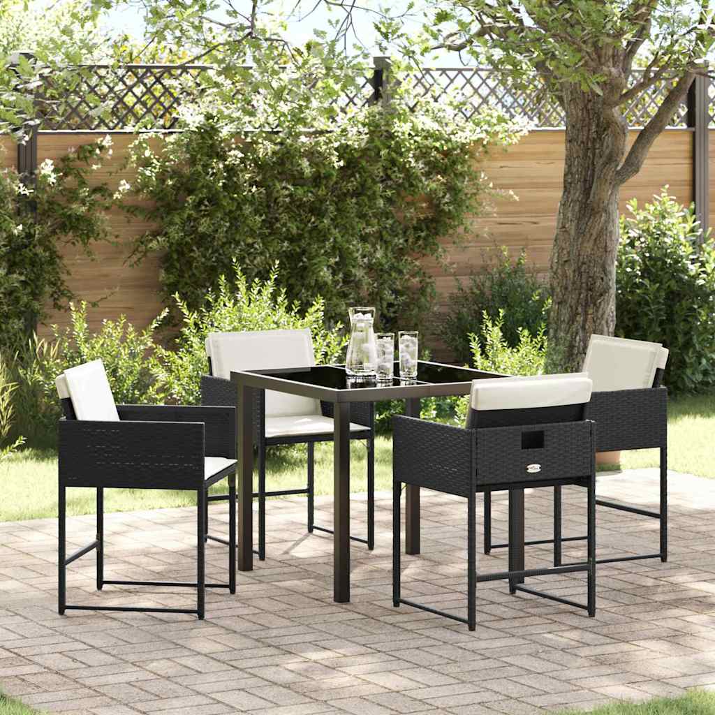 Set da Pranzo per Giardino con cuscino 5 pcs Nero polyrattan