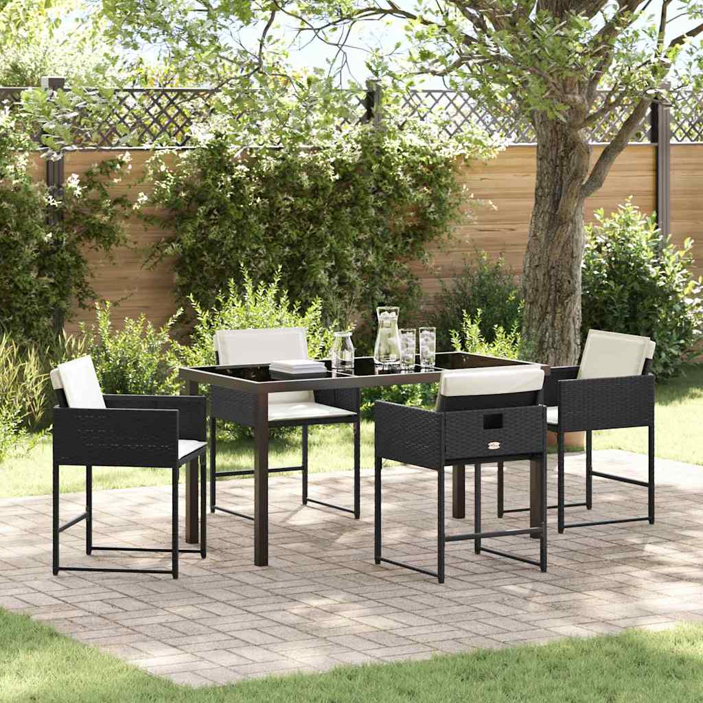 Set da Pranzo per Giardino con cuscino 5 pcs Nero polyrattan