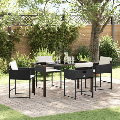 Set da Pranzo per Giardino con cuscino 5 pcs Nero polyrattan