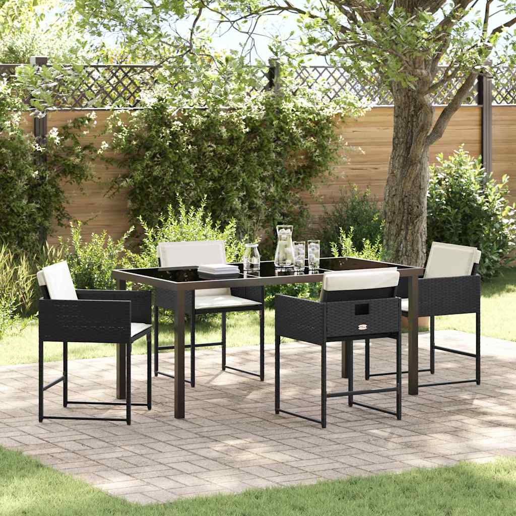 Set da Pranzo per Giardino con cuscino 5 pcs Nero polyrattan