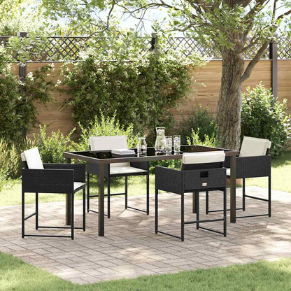 Set da Pranzo per Giardino con cuscino 5 pcs Nero polyrattan