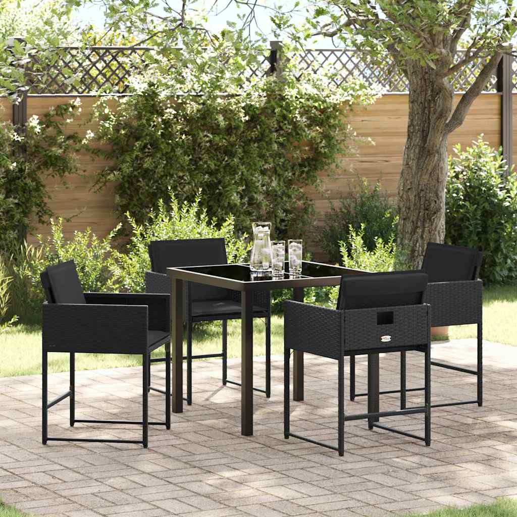 Set da Pranzo per Giardino con cuscino 5 pcs Nero polyrattan