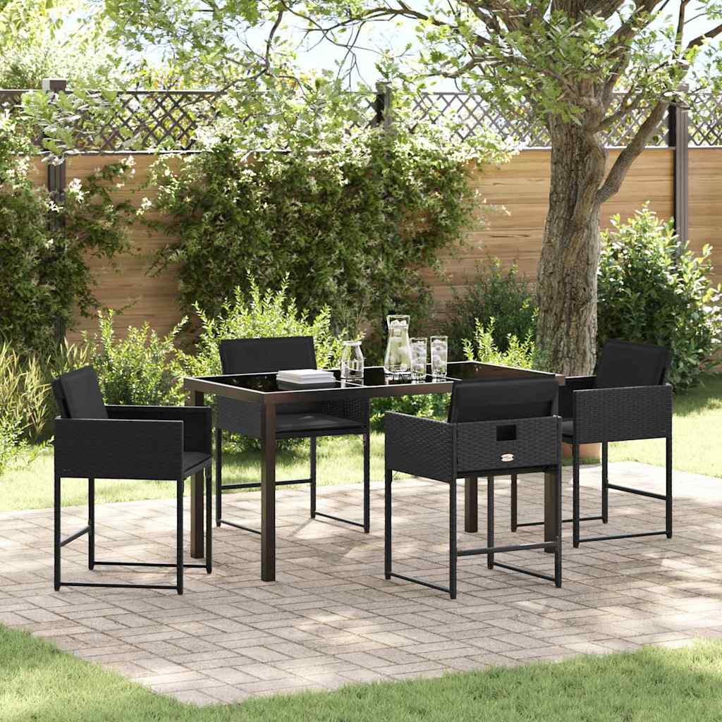 Set da Pranzo per Giardino con cuscino 5 pcs Nero polyrattan