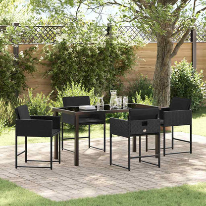 Set da Pranzo per Giardino con cuscino 5 pcs Nero polyrattan