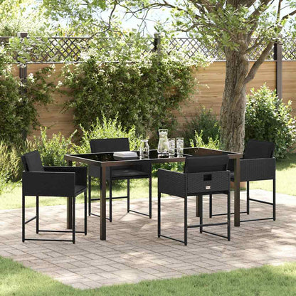 Set da Pranzo per Giardino con cuscino 5 pcs Nero polyrattan