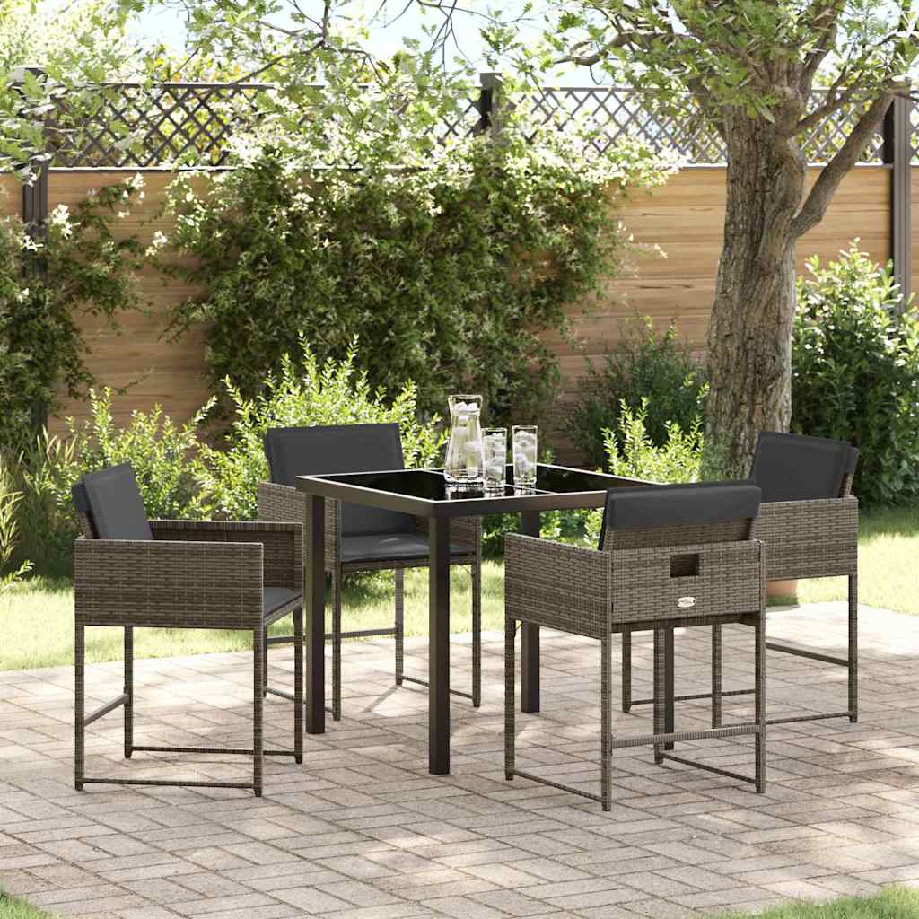 Set da Pranzo per Giardino con cuscino 5 pcs Grigio polyrattan
