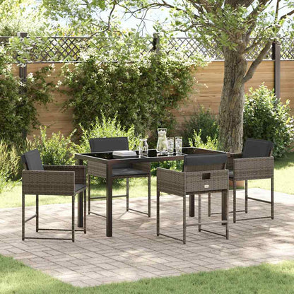 Set da Pranzo per Giardino con cuscino 5 pcs Grigio polyrattan